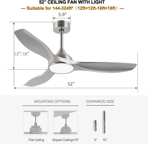 52 Inch Quiet DC Motor Ceiling Fan With LED Lights Remote Control