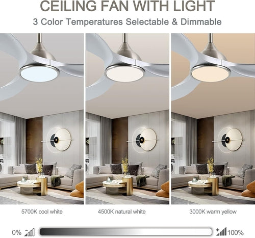 52 Inch Quiet DC Motor Ceiling Fan With LED Lights Remote Control
