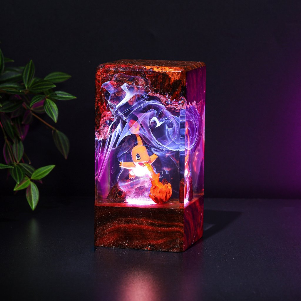 Unique Gengar Pokemon Night Light – Handmade Resin & Wood Color-Changing Lamp