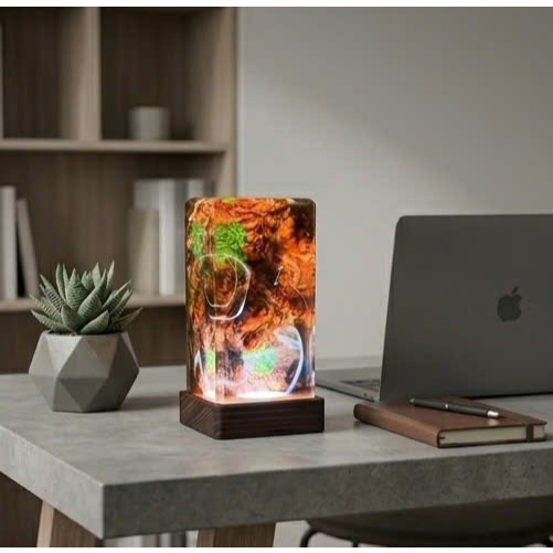 Premium Epoxy Resin Night Light | Rare Suar Wood Stand | Handmade 3D Art – DKay Decor