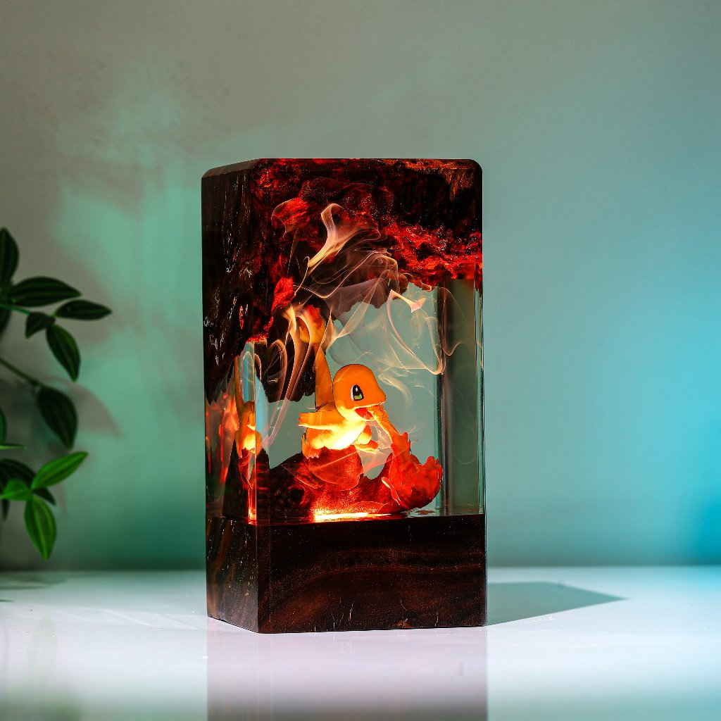 Unique Gengar Pokemon Night Light – Handmade Resin & Wood Color-Changing Lamp