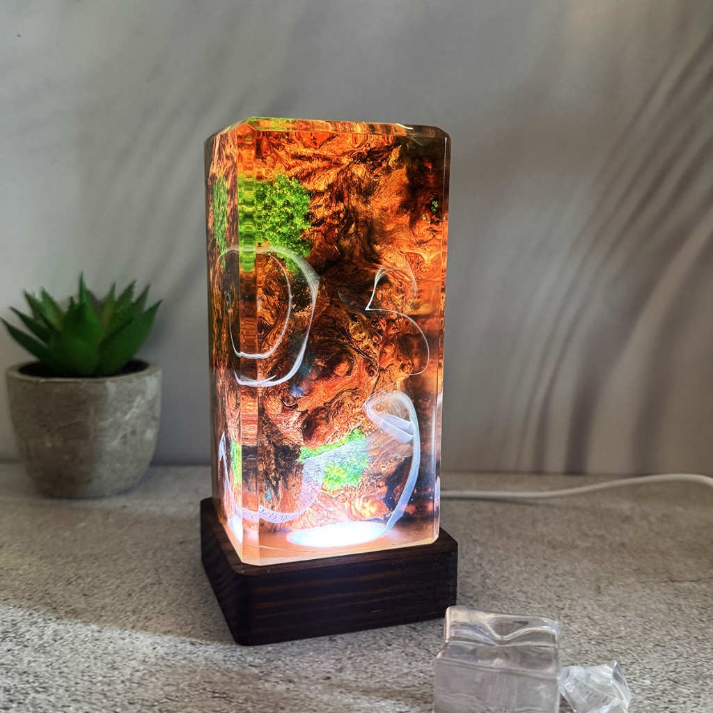 Premium Epoxy Resin Night Light | Rare Suar Wood Stand | Handmade 3D Art – DKay Decor