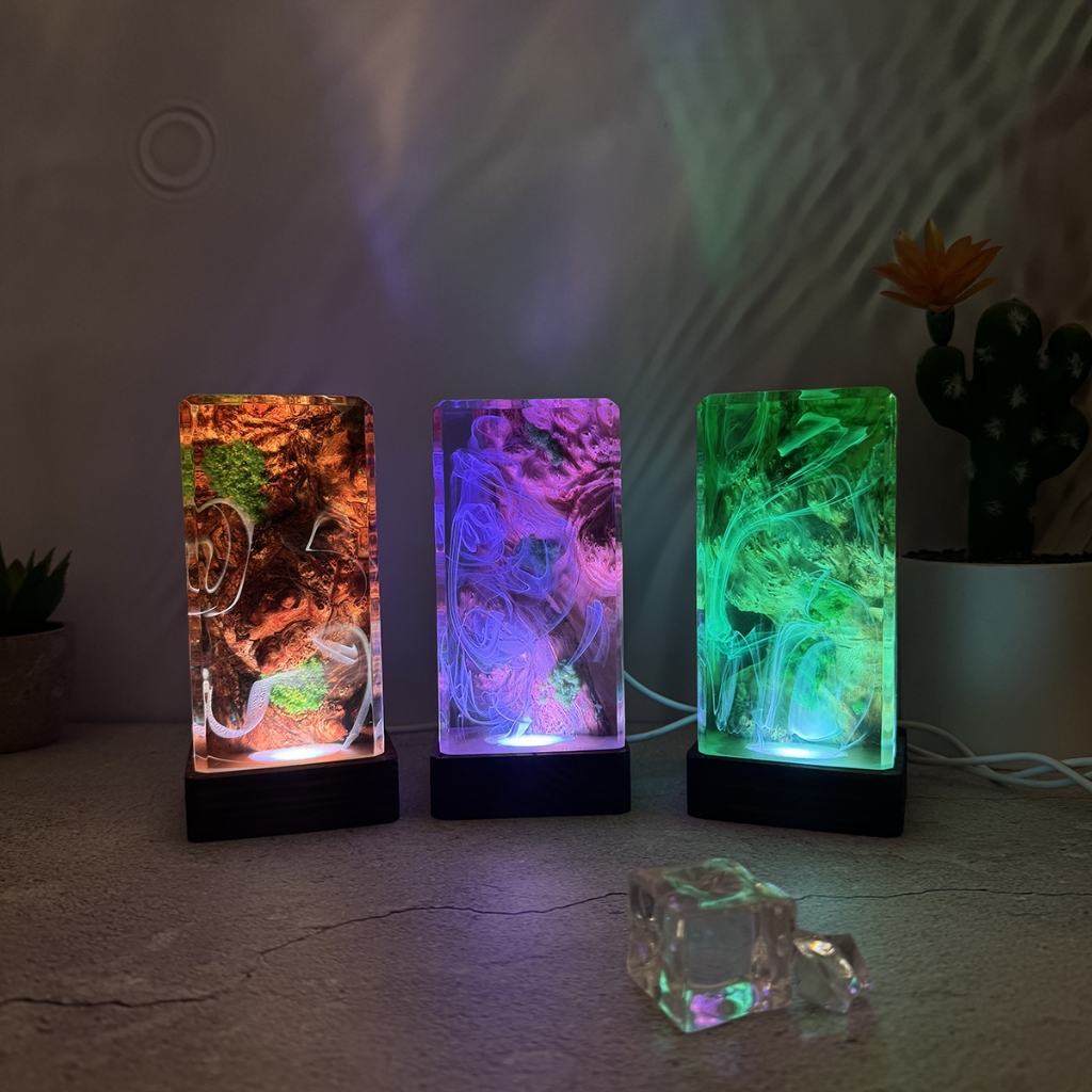 Premium Epoxy Resin Night Light | Rare Suar Wood Stand | Handmade 3D Art – DKay Decor