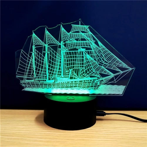 3D Color Changing Sailboat Night Light | Acrylic Desk Lamp