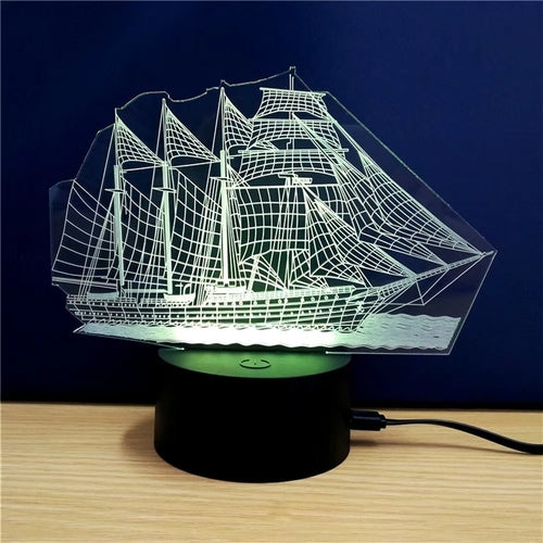 3D Color Changing Sailboat Night Light | Acrylic Desk Lamp