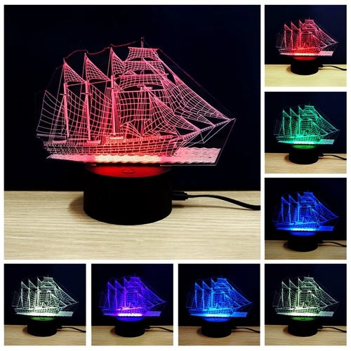 3D Color Changing Sailboat Night Light | Acrylic Desk Lamp