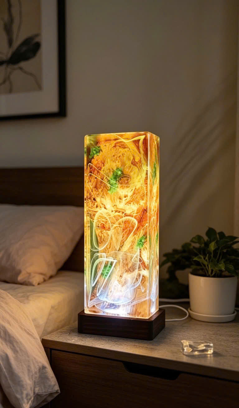 Premium Epoxy Resin Night Light | Rare Suar Wood Stand | Handmade 3D Art – DKay Decor